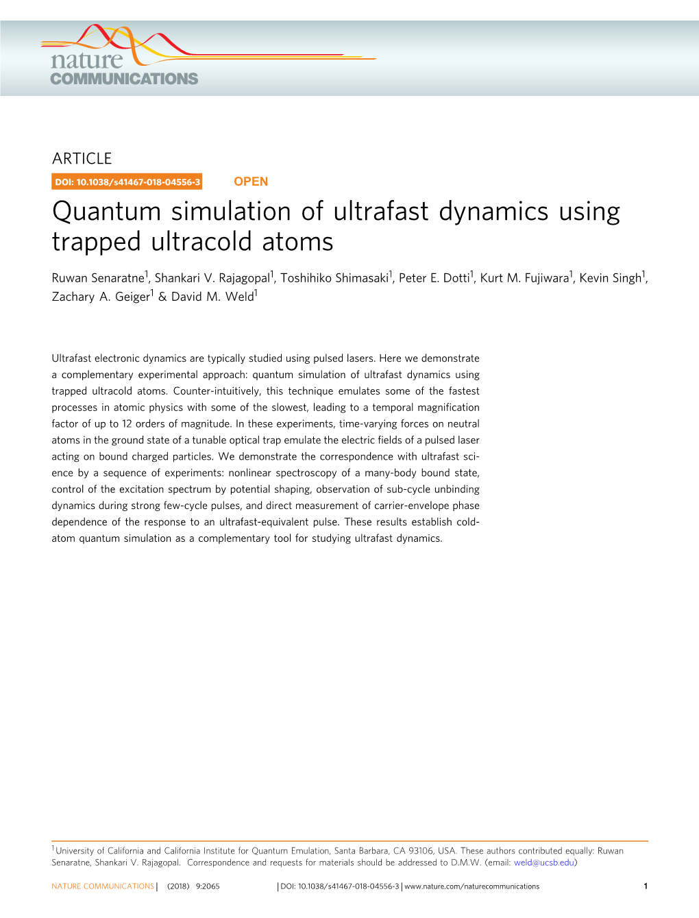 Quantum Simulation of Ultrafast Dynamics Using Trapped Ultracold Atoms