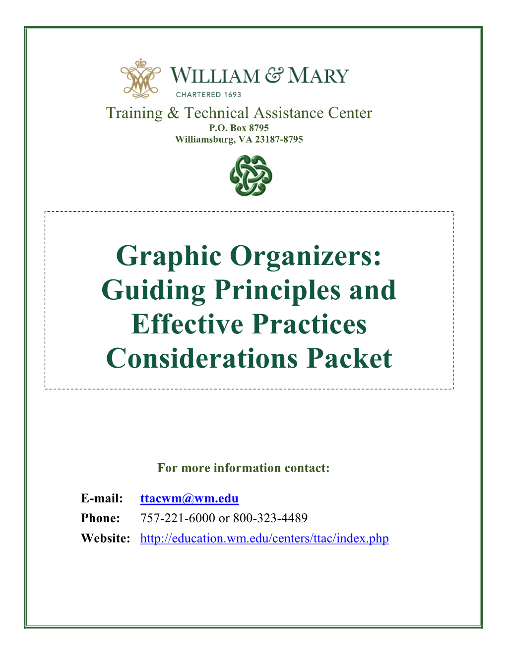 Graphic Organizers: Guiding Principles and Effective Practices Considerations Packet