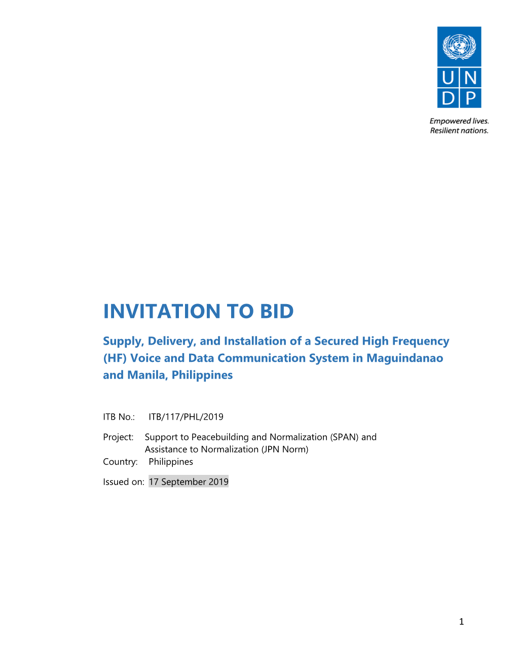 Invitation to Bid (ITB) for the Above-Referenced Subject