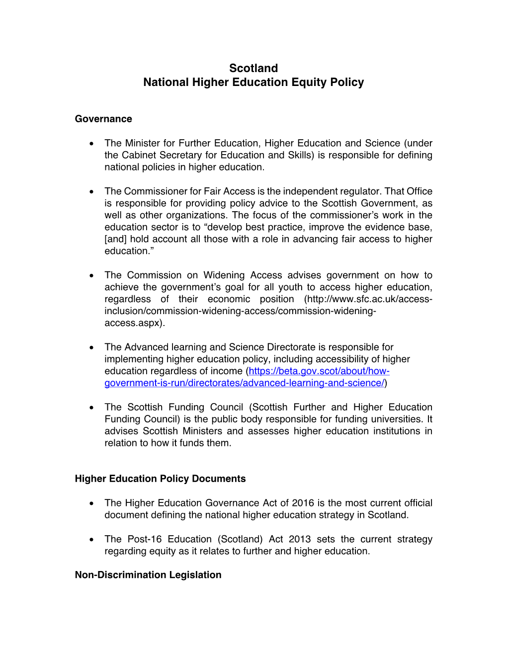 Scotland National Higher Education Equity Policy