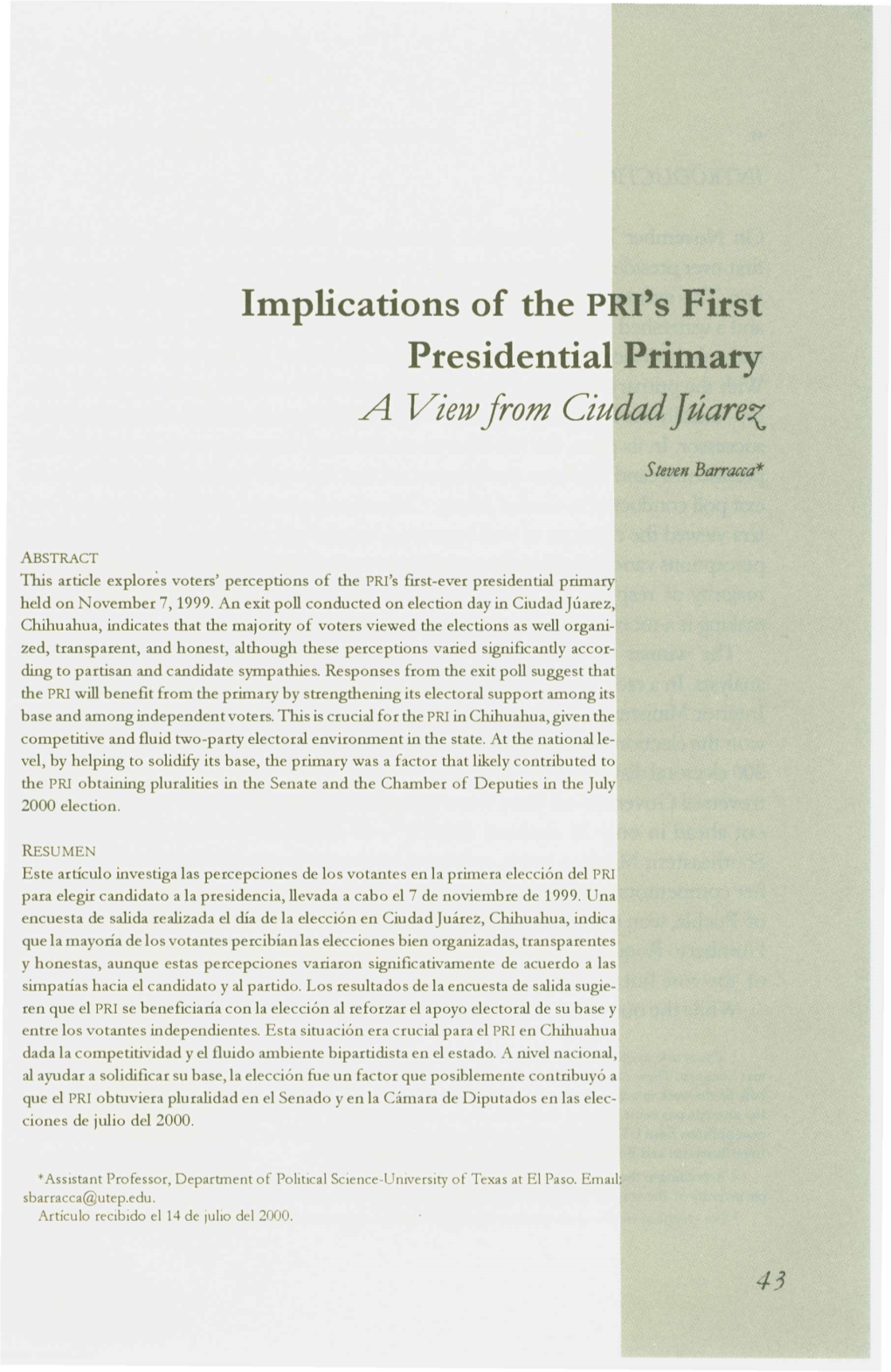 Implications of the PRI'sfirst Presidential Primary a Viewfrom