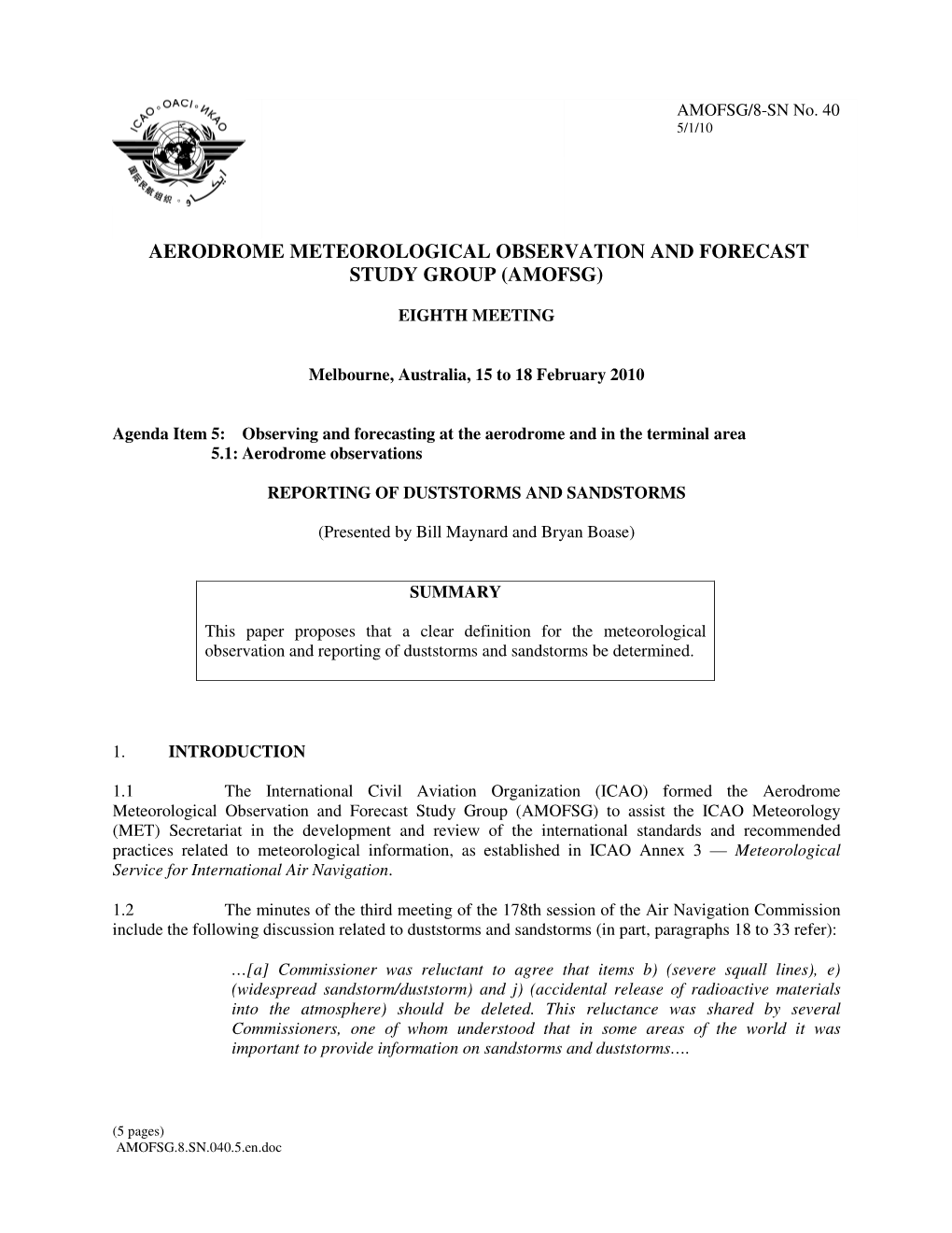 Aerodrome Meteorological Observation and Forecast Study Group (Amofsg)