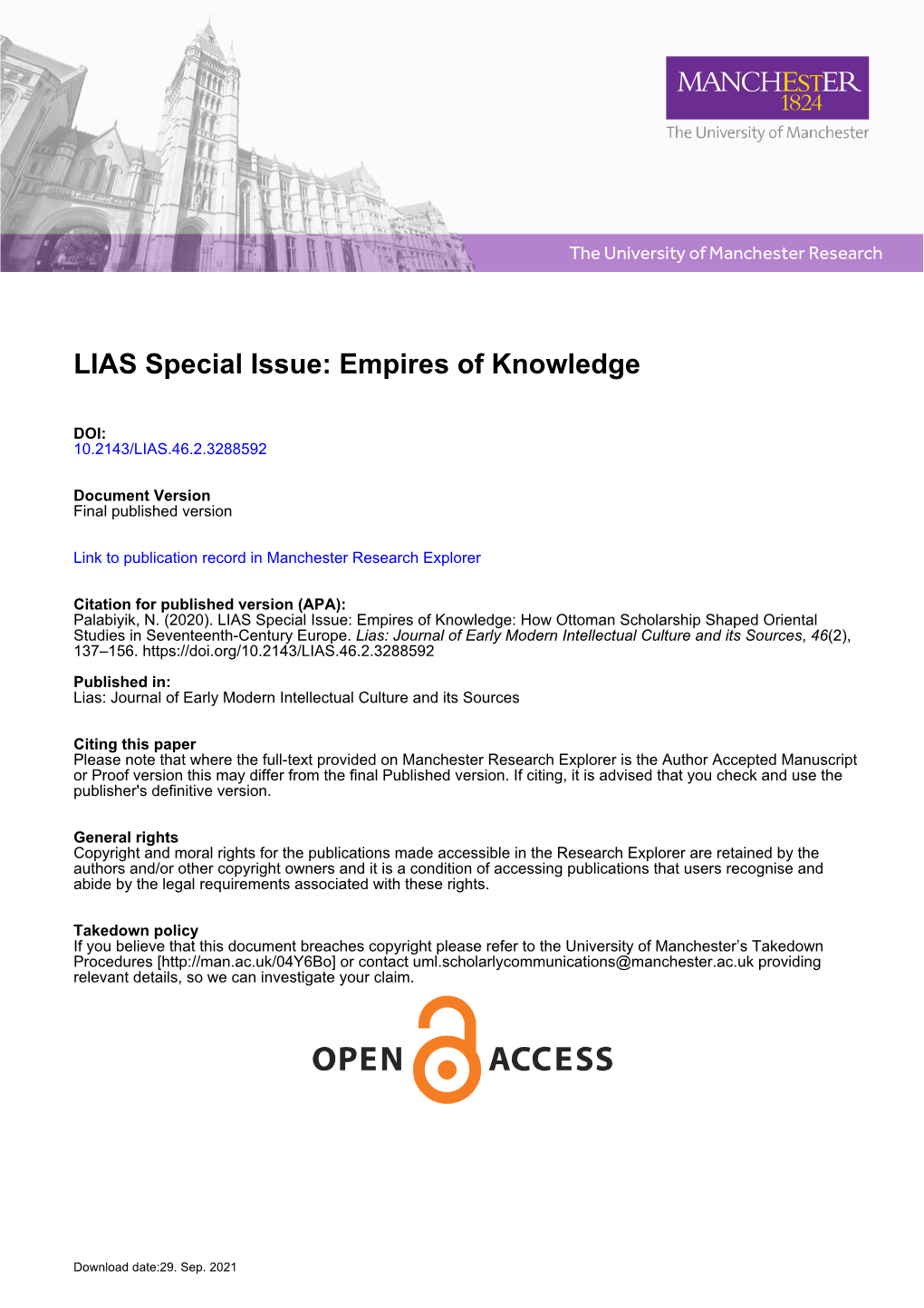 LIAS Special Issue: Empires of Knowledge