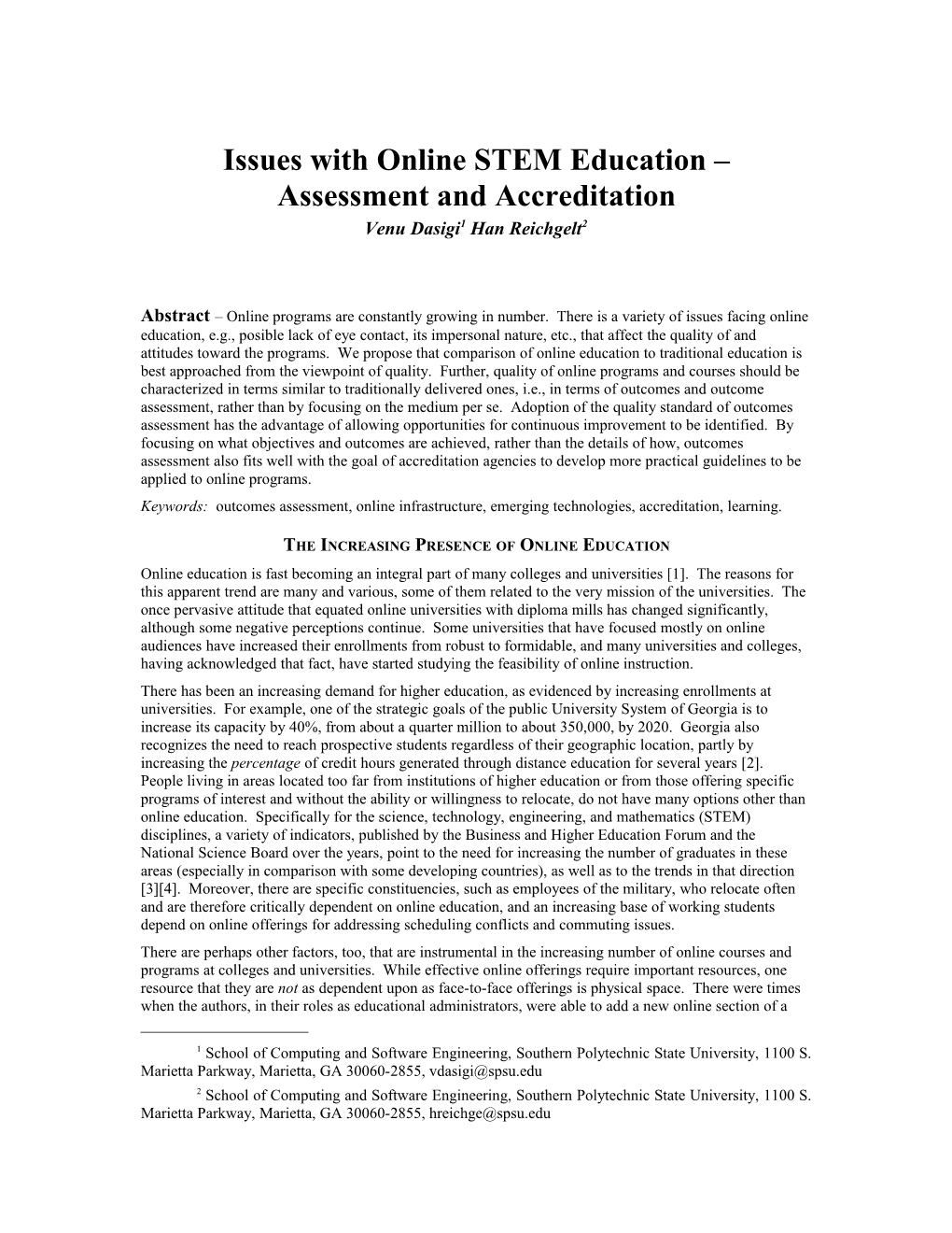 Issues with Online STEM Education Assessment and Accreditation