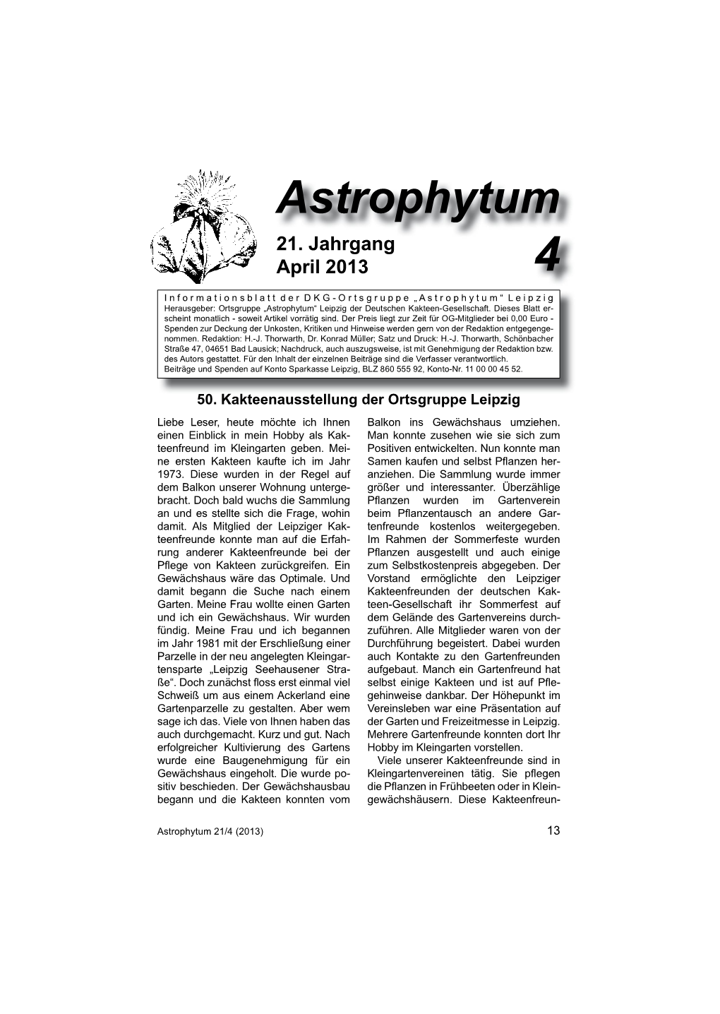 Astrophytum, 21. Jahrgang, April 2013