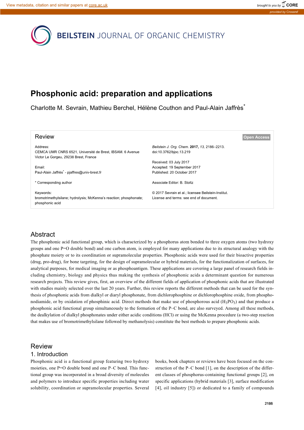 Phosphonic Acid: Preparation and Applications