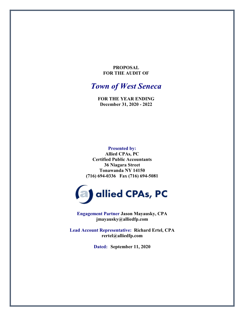 Allied Cpas, PC Certified Public Accountants 36 Niagara Street Tonawanda NY 14150 (716) 694-0336 Fax (716) 694-5081