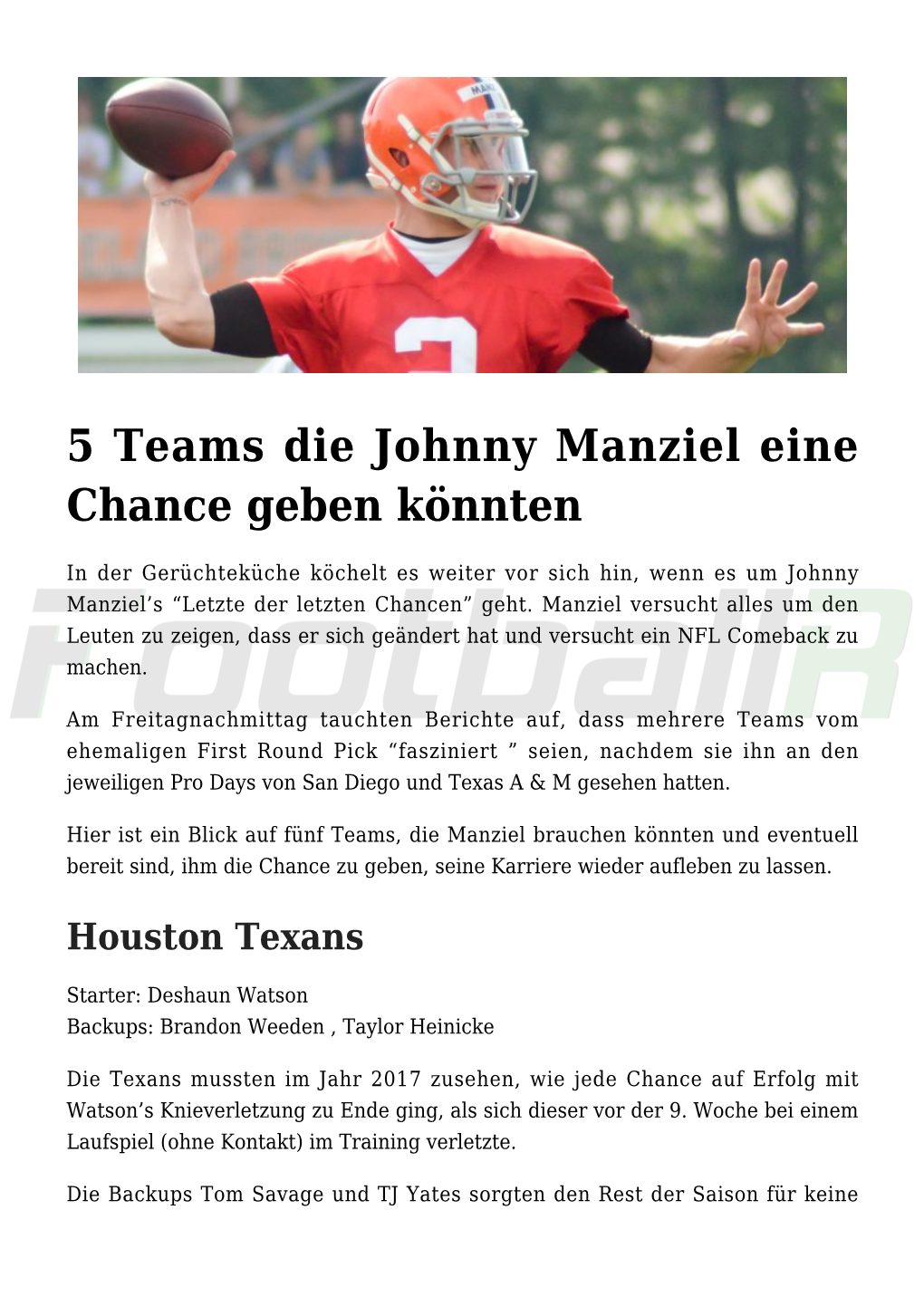 5 Teams Die Johnny Manziel Eine Chance Geben Könnten