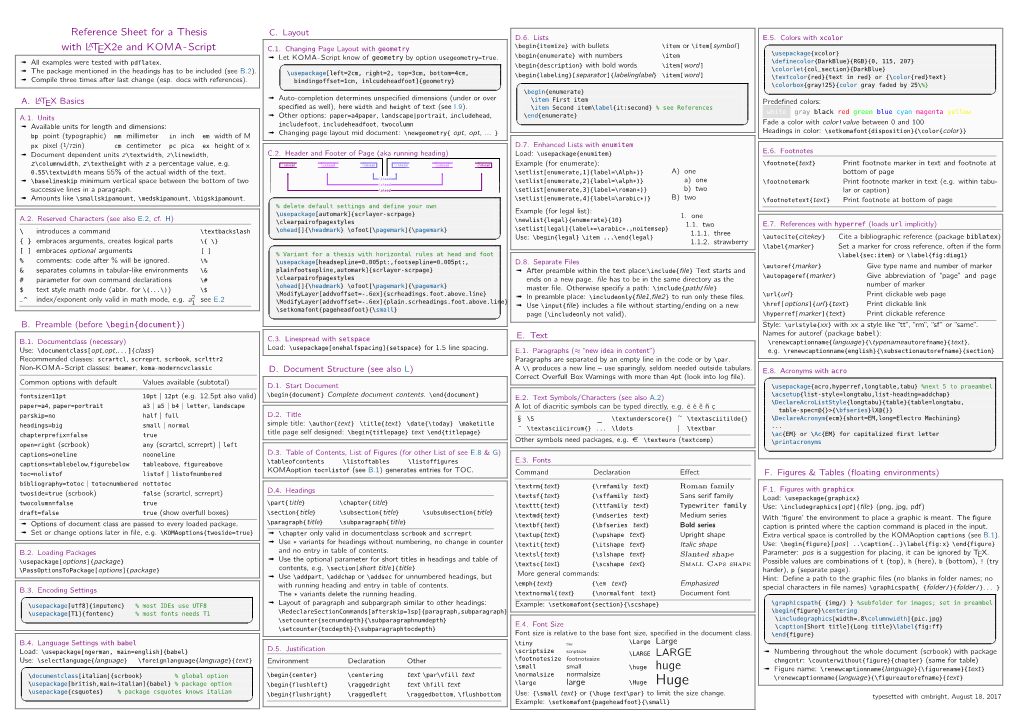 LATEX Cheat Sheet” LATEX4EI, 2013 (B) Tammo Schwindt, DHBW Mosbach, “Latex Sheet German”, Ed