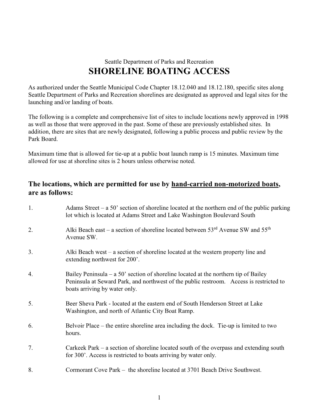 Shoreline Boating Access