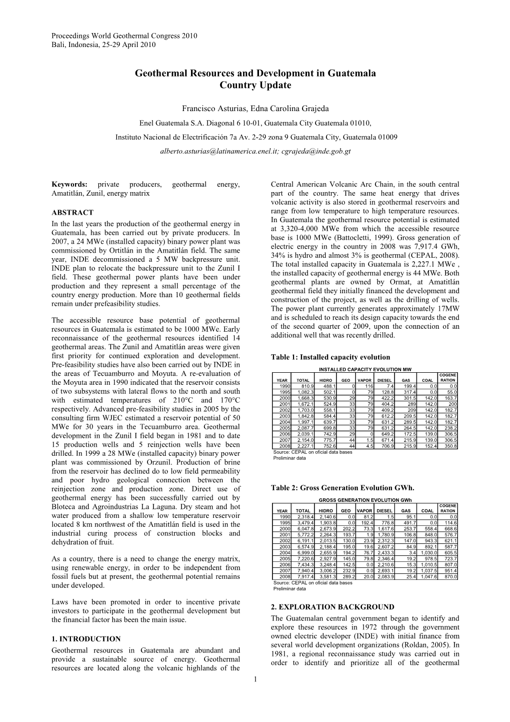 Geothermal Resources and Development in Guatemala Country Update