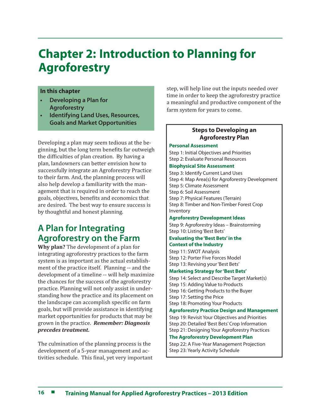 Chapter 2: Introduction to Planning for Agroforestry