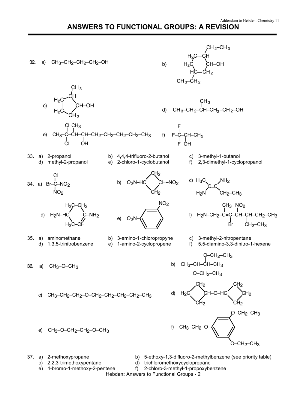 Answers to Functional Groups: a Revision