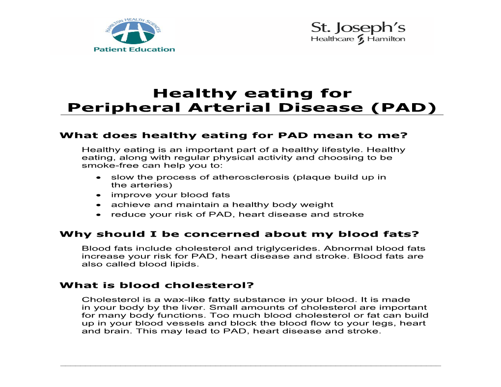 Healthy Eating for Peripheral Arterial Disease (PAD)