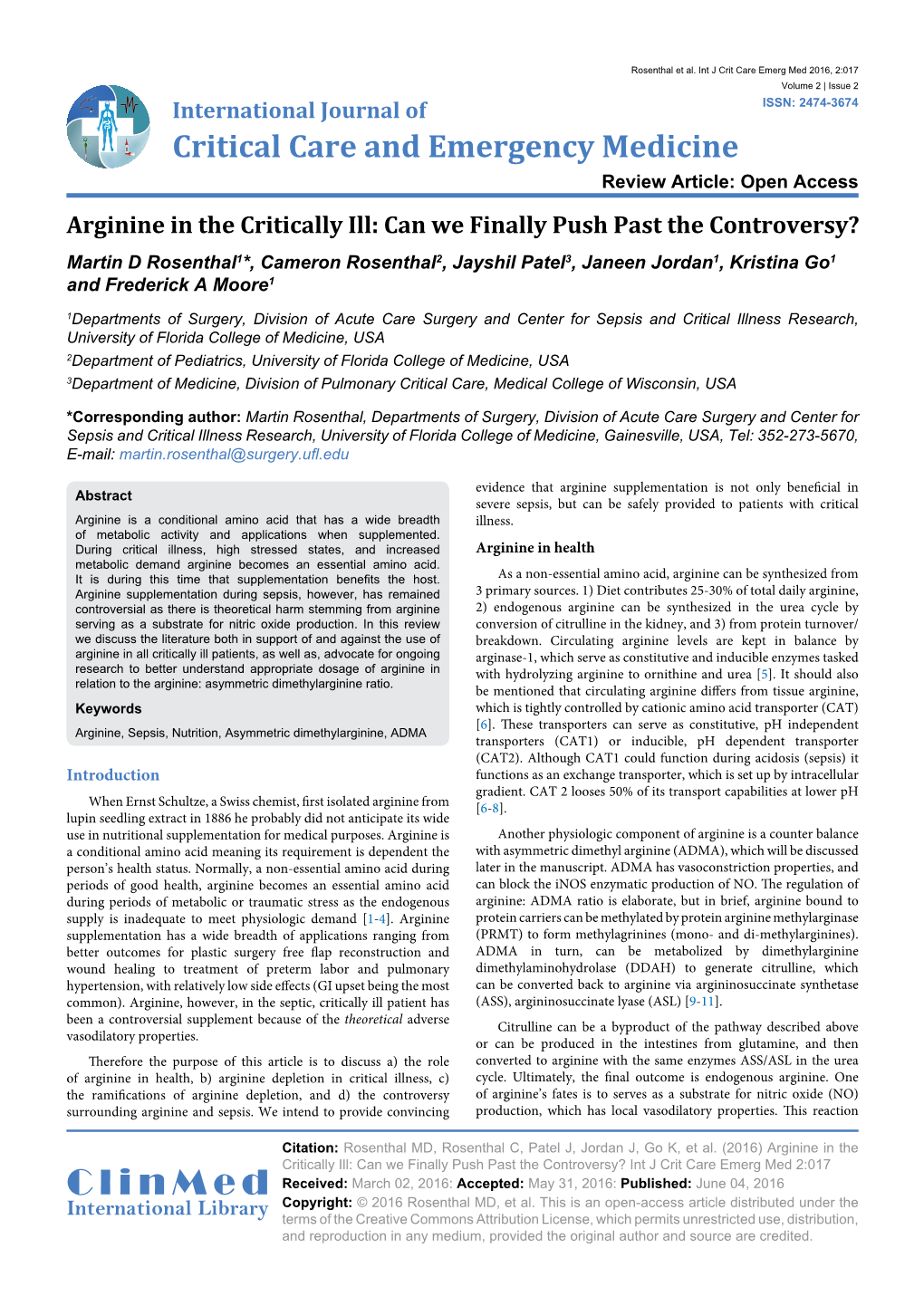 Arginine in the Critically