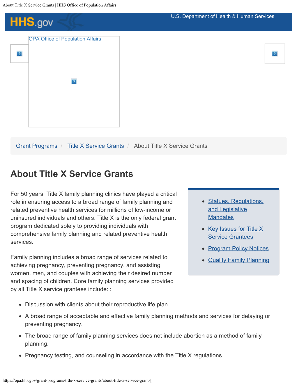 About Title X Service Grants | HHS Office of Population Affairs