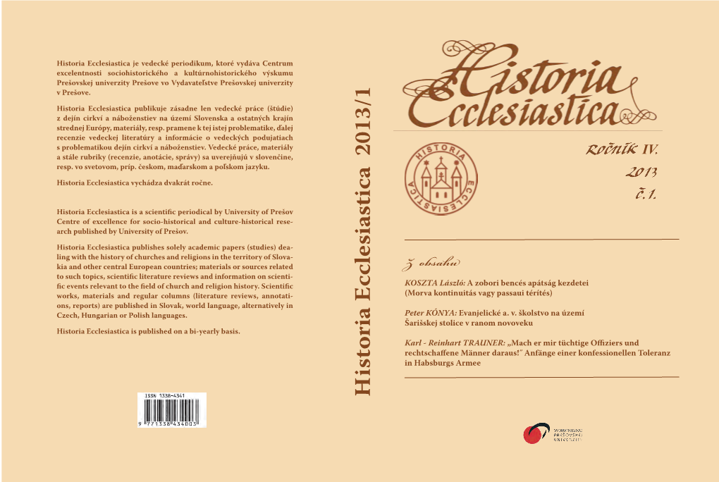 Historia Ecclesiastica Is Published on a Bi-Yearly Basis