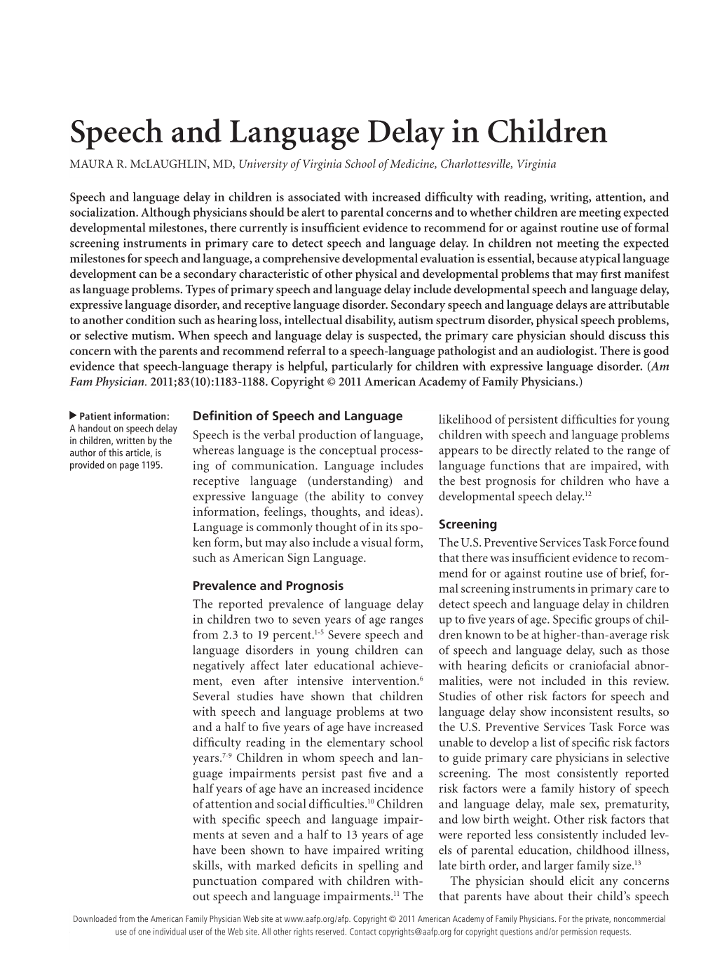 Speech and Language Delay in Children MAURA R