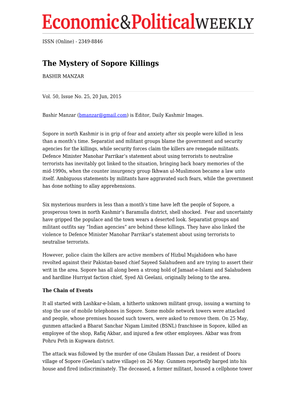 The Mystery of Sopore Killings