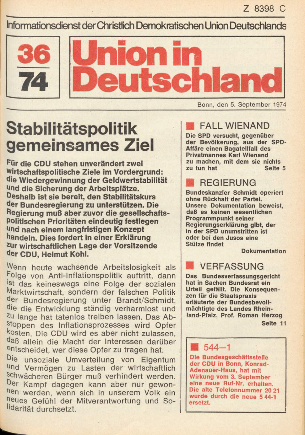 UID 1974 Nr. 36, Union in Deutschland