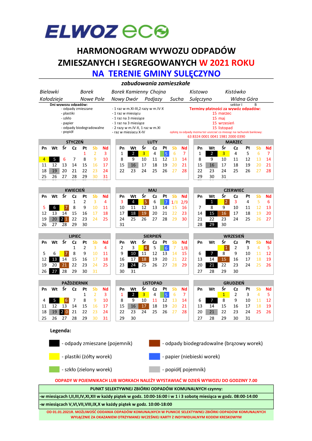 Harmonogram Wywozu Odpadów Zmieszanych I