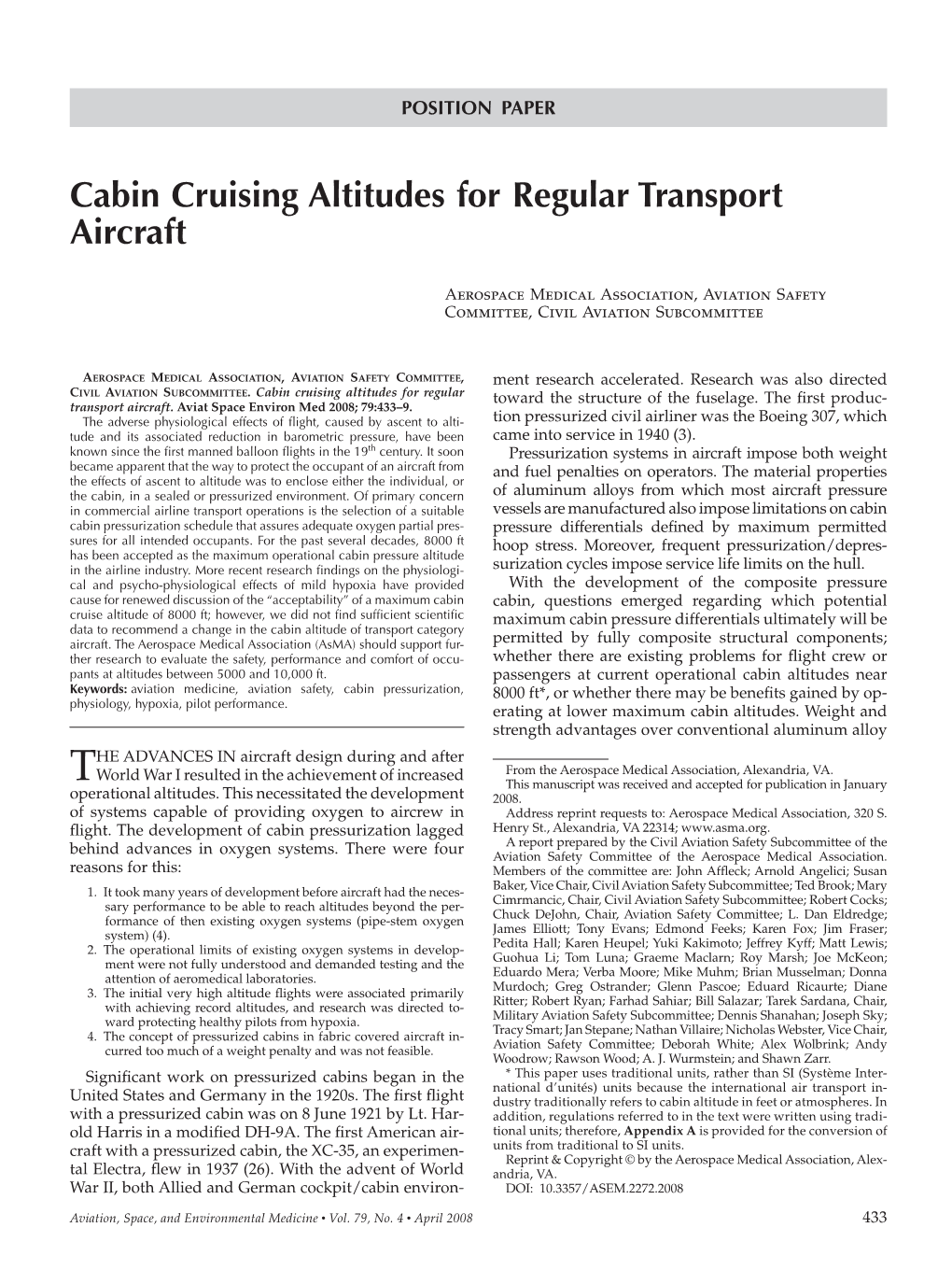 Cabin Cruising Altitudes for Regular Transport Aircraft