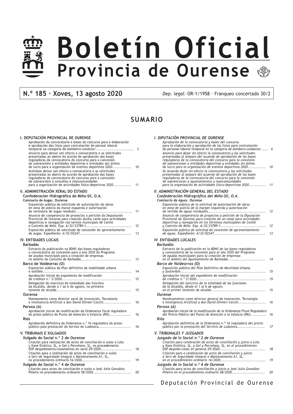 Boletín Oficial Provincia De Ourense