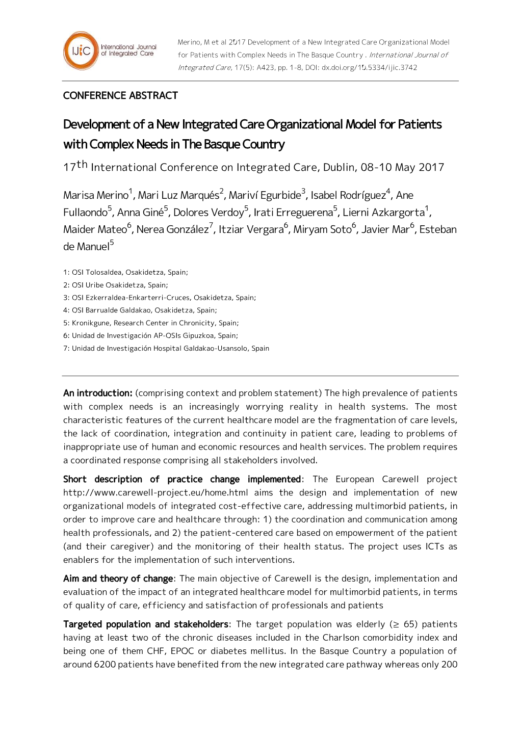 Development of a New Integrated Care Organizational Model for Patients with Complex Needs in the Basque Country