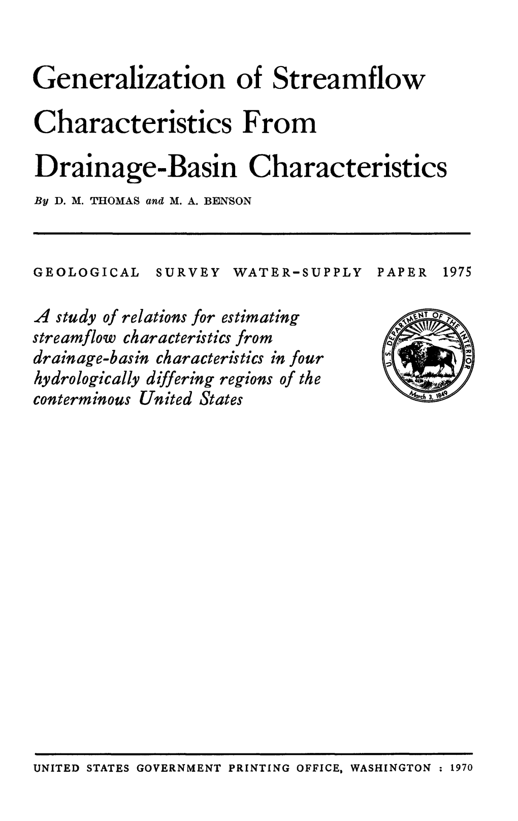 Generalization of Streamflow Characteristics from Drainage-Basin Characteristics by D