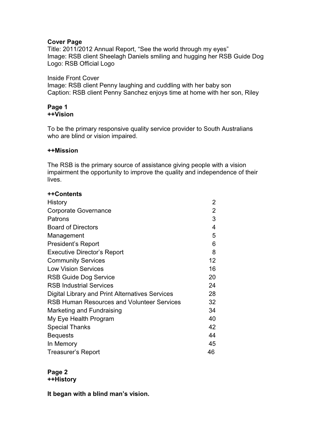 Title: 2011/2012 Annual Report, See the World Through My Eyes