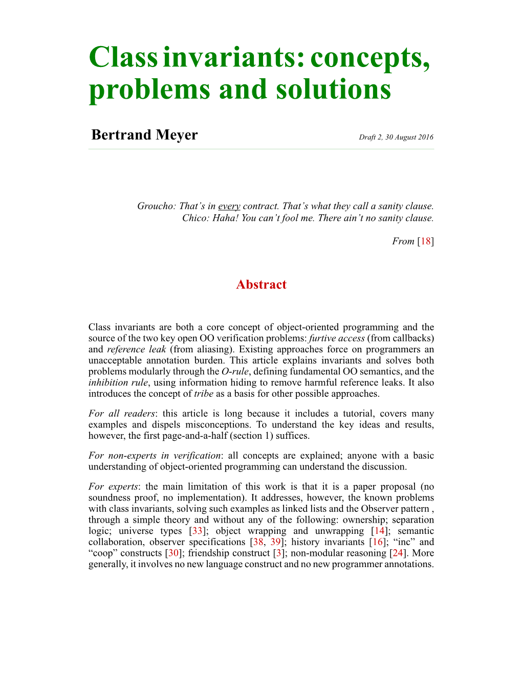 Class Invariants: Concepts, Problems and Solutions