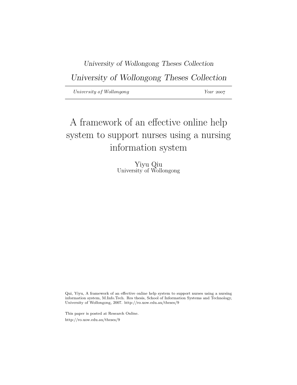 A Framework of an Effective Online Help System to Support Nurses Using a Nursing Information System