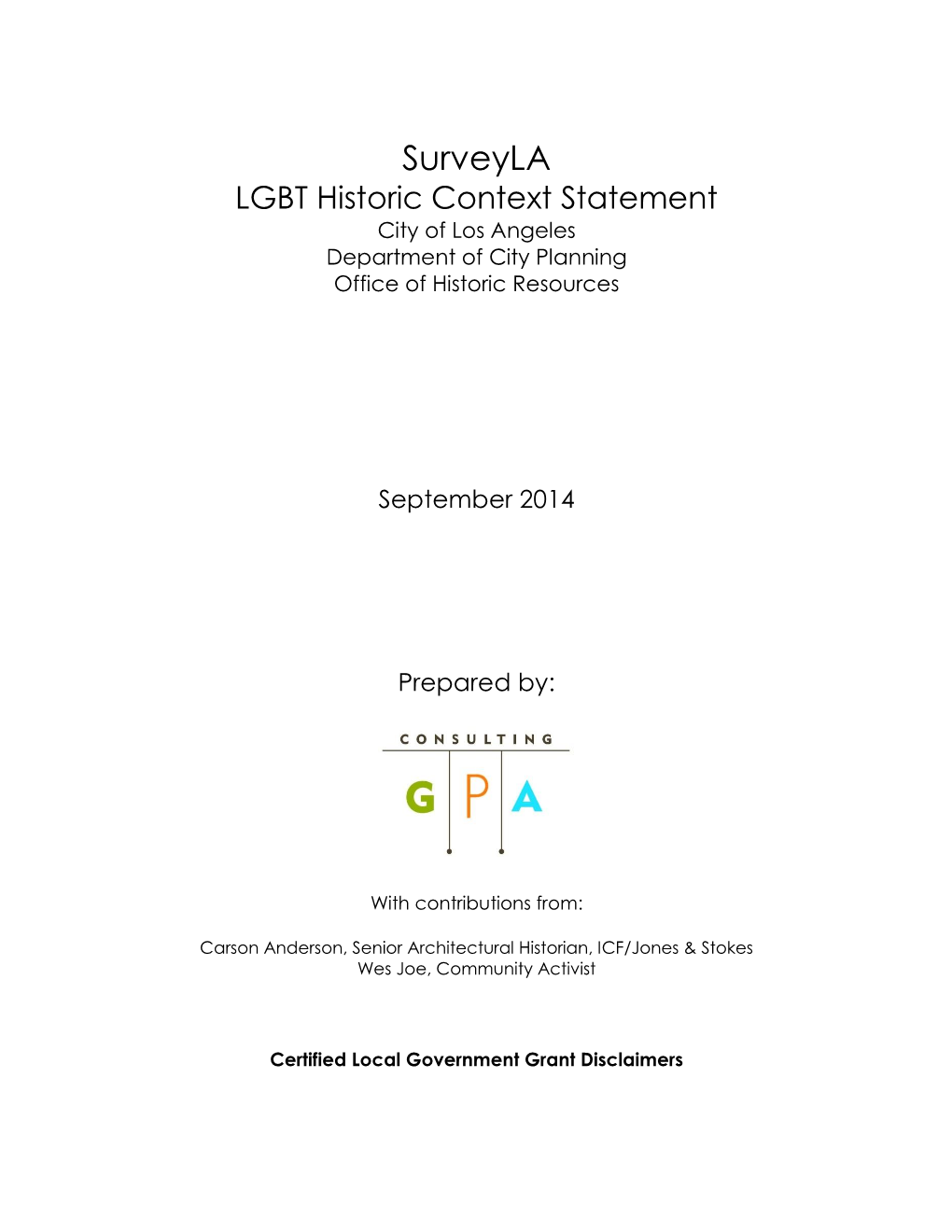 Surveyla LGBT Historic Context Statement, City of Los Angeles