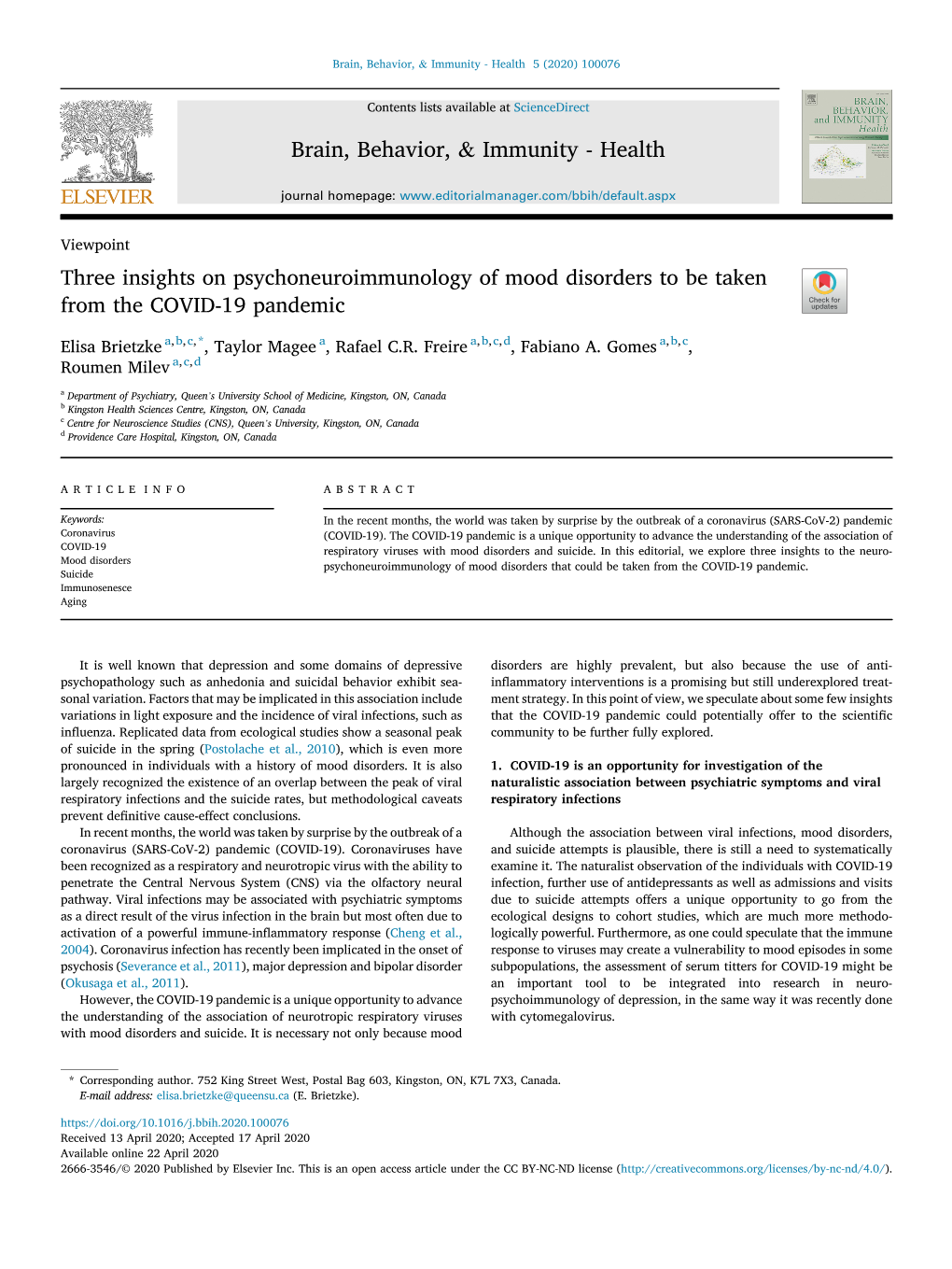 Three Insights on Psychoneuroimmunology of Mood Disorders to Be Taken from the COVID-19 Pandemic