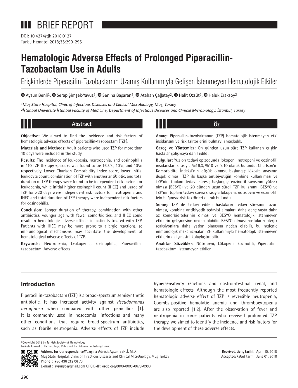 Hematologic Adverse Effects of Prolonged Piperacillin