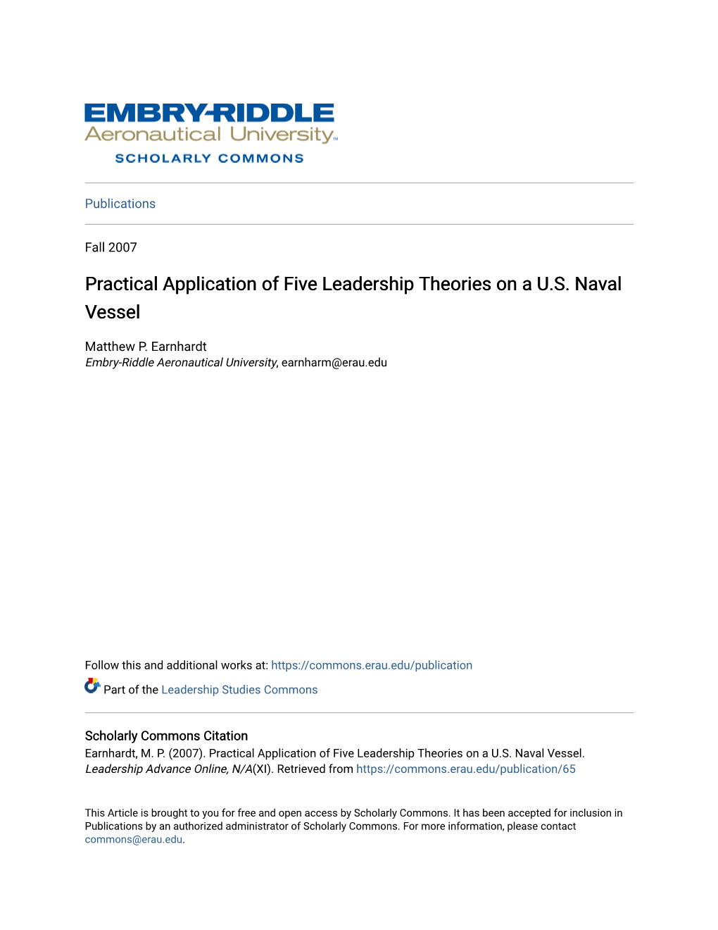 Practical Application of Five Leadership Theories on a U.S. Naval Vessel