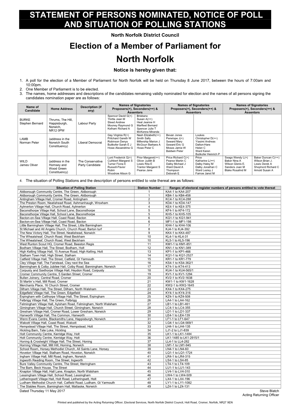 Statement of Persons Nominated & Notice of Poll & Situation of Polling