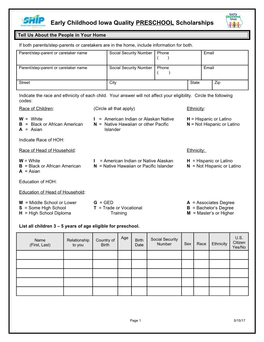 470-3624 Child Care Assistance Application