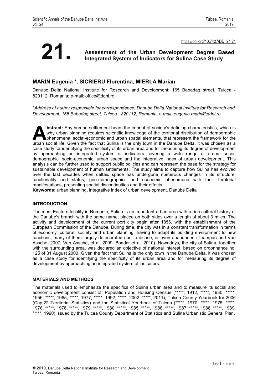 Assessment of the Urban Development Degree Based on 21