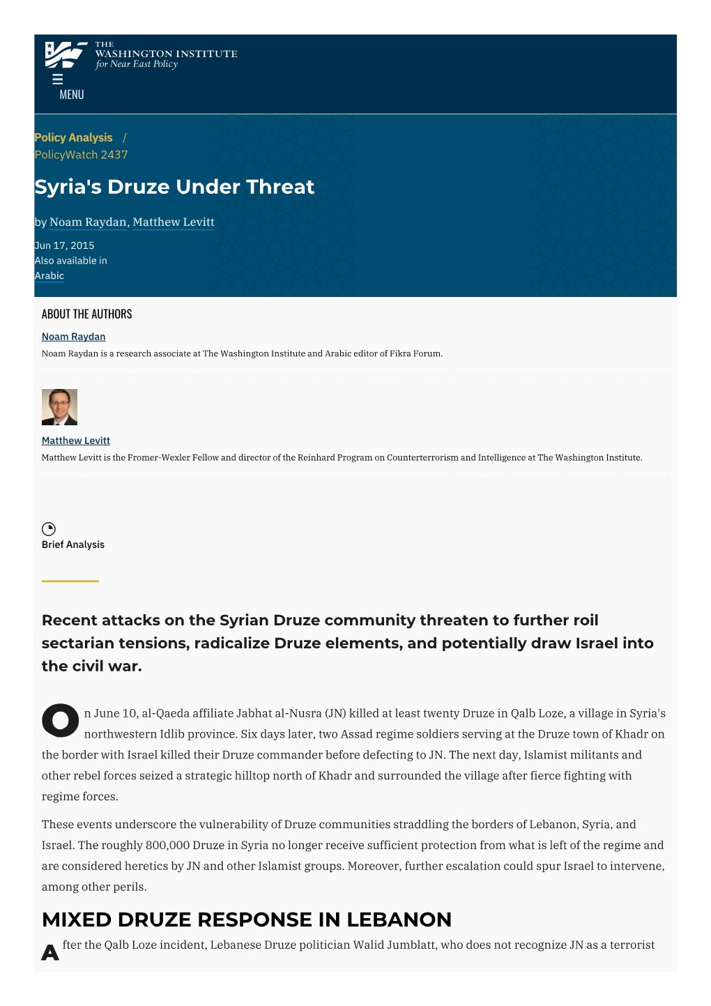 Syria's Druze Under Threat | the Washington Institute