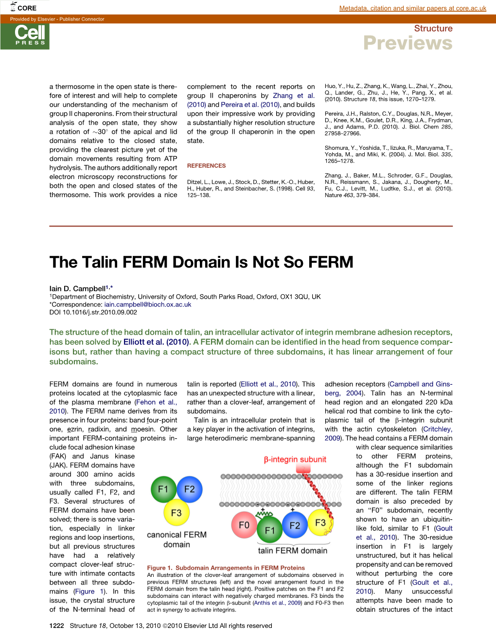 The Talin FERM Domain Is Not So FERM