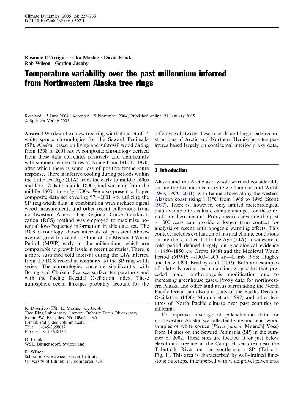 Temperature Variability Over the Past Millennium Inferred from Northwestern Alaska Tree Rings