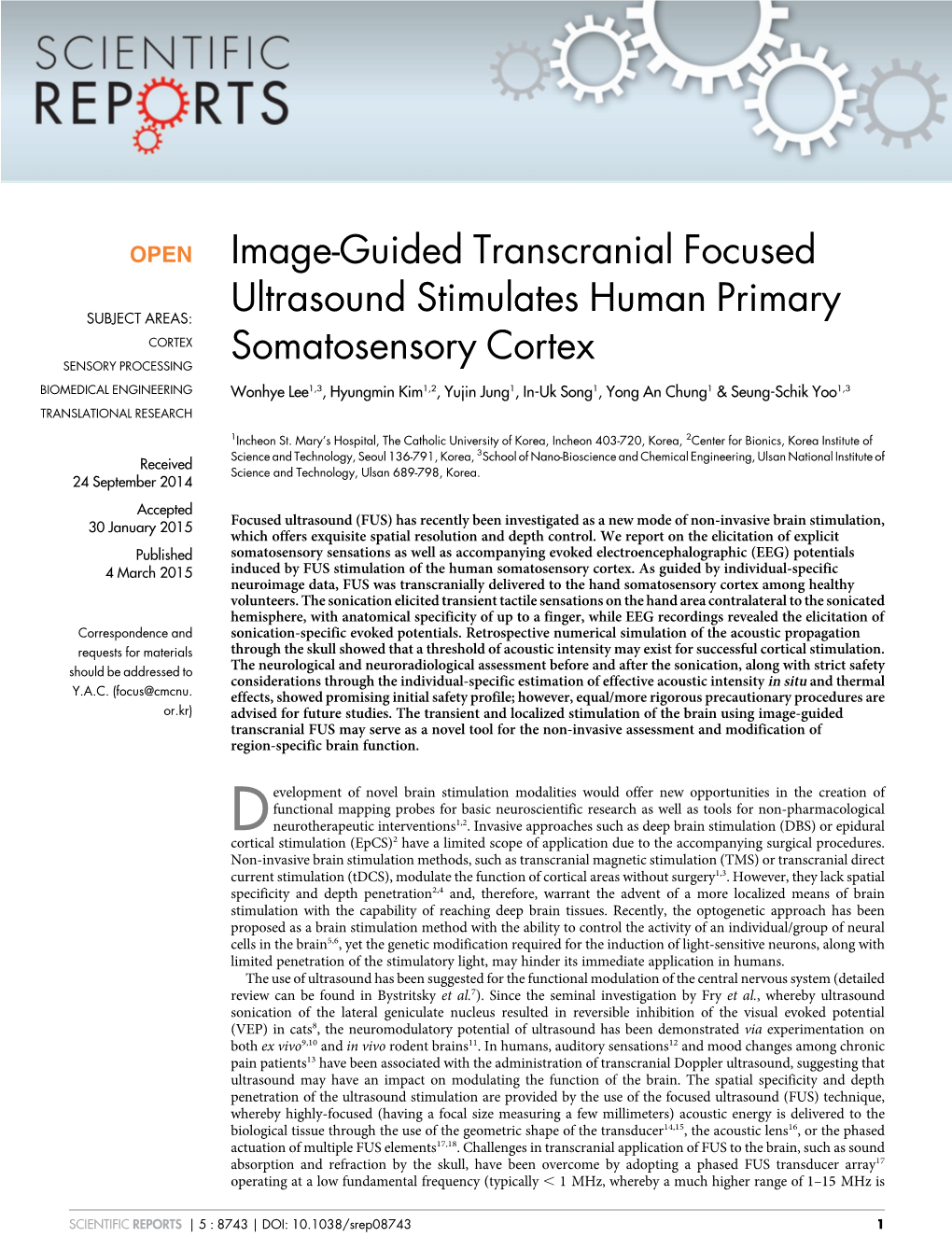 Image-Guided Transcranial Focused Ultrasound Stimulates Human