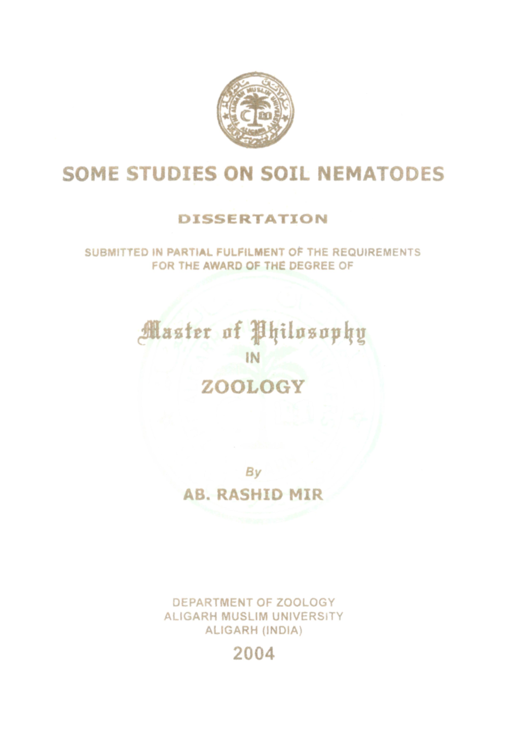 Some Studies on Soil Nematodes Zoology 2004