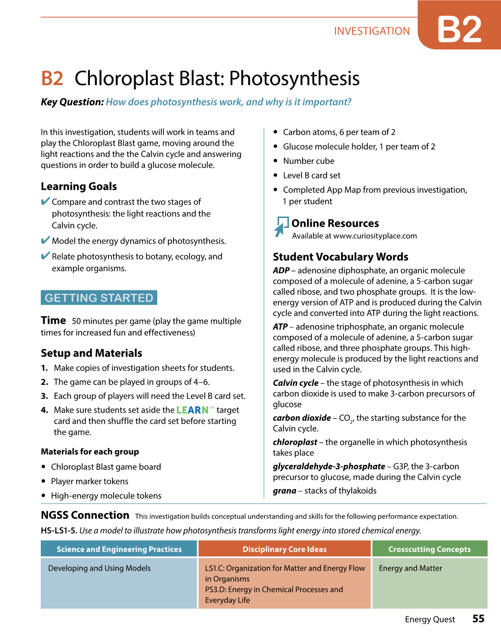 B2 Chloroplast Blast: Photosynthesis Key Question: How Does Photosynthesis Work, and Why Is It Important?