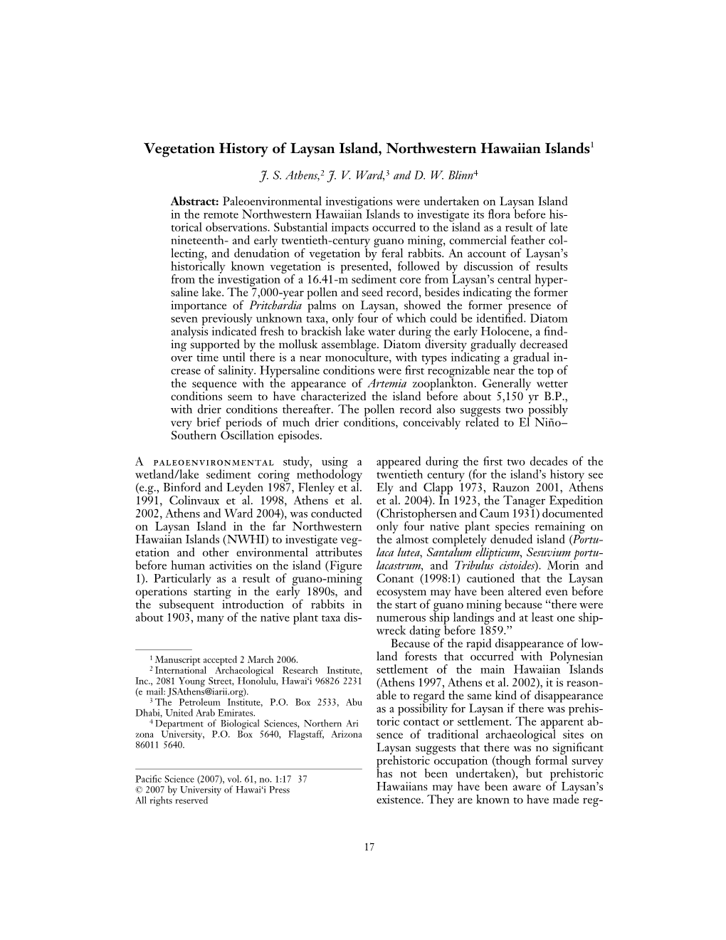 Vegetation History of Laysan Island, Northwestern Hawaiian Islands1