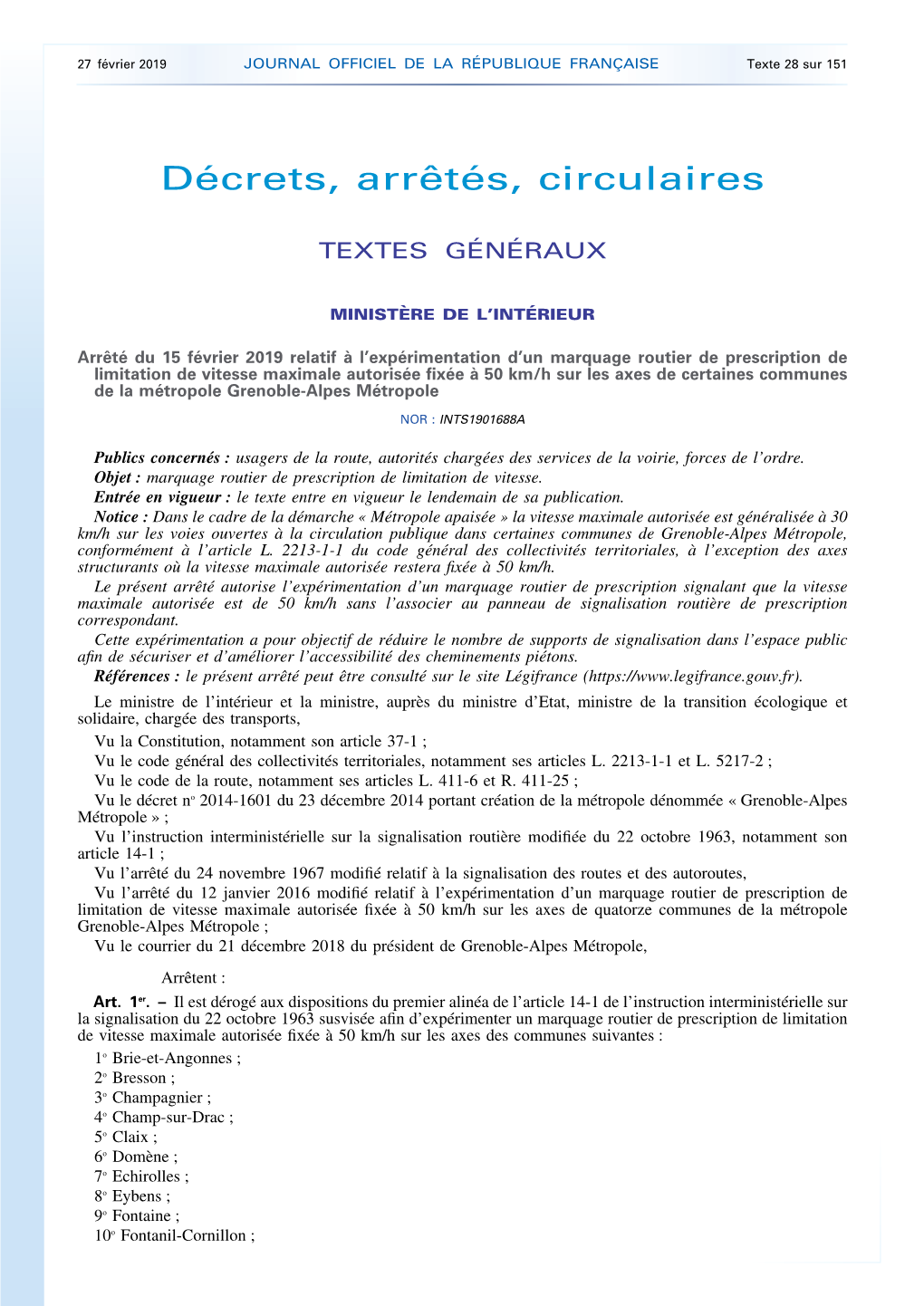 JOURNAL OFFICIEL DE LA RÉPUBLIQUE FRANÇAISE Texte 28 Sur 151