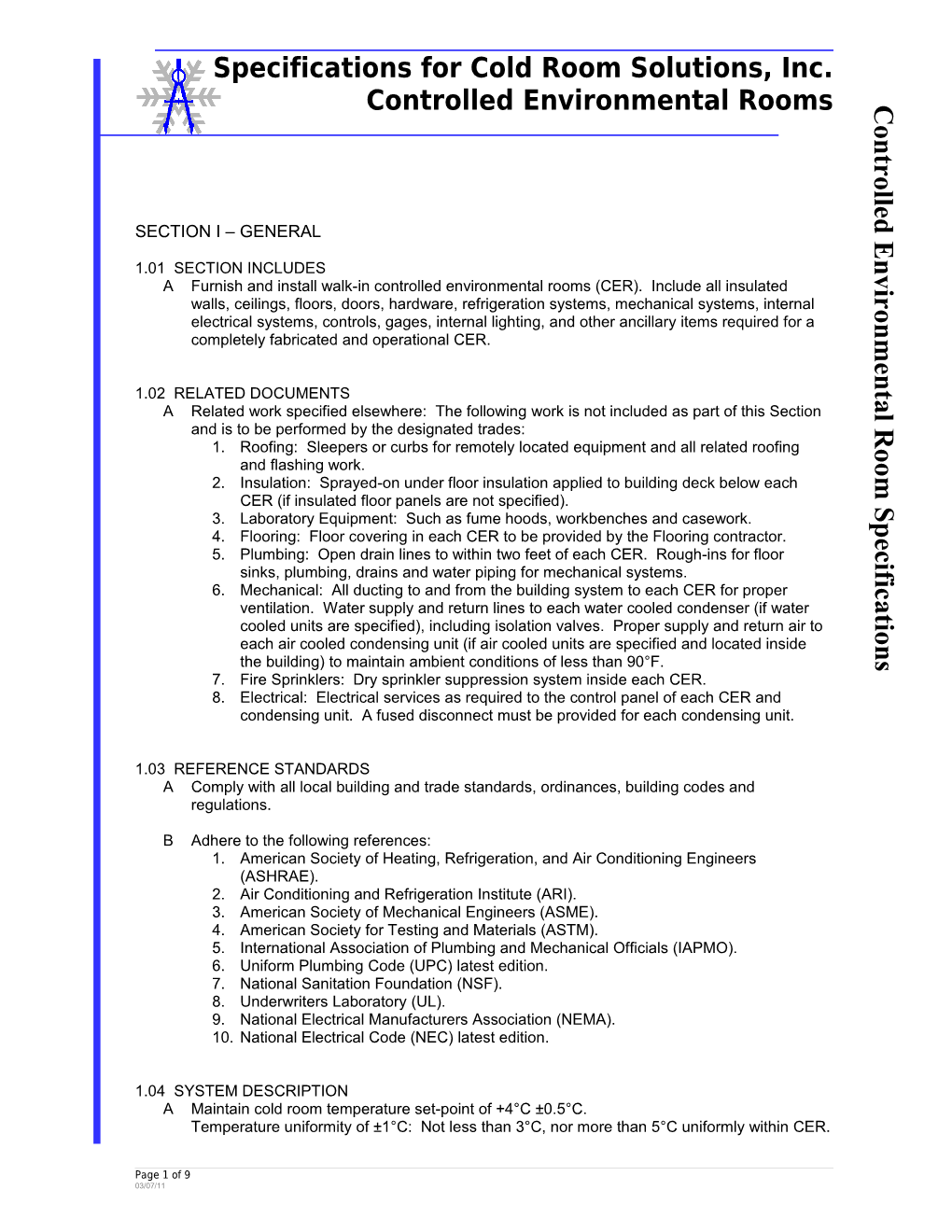 Specifications for Cold Room Solutions s1