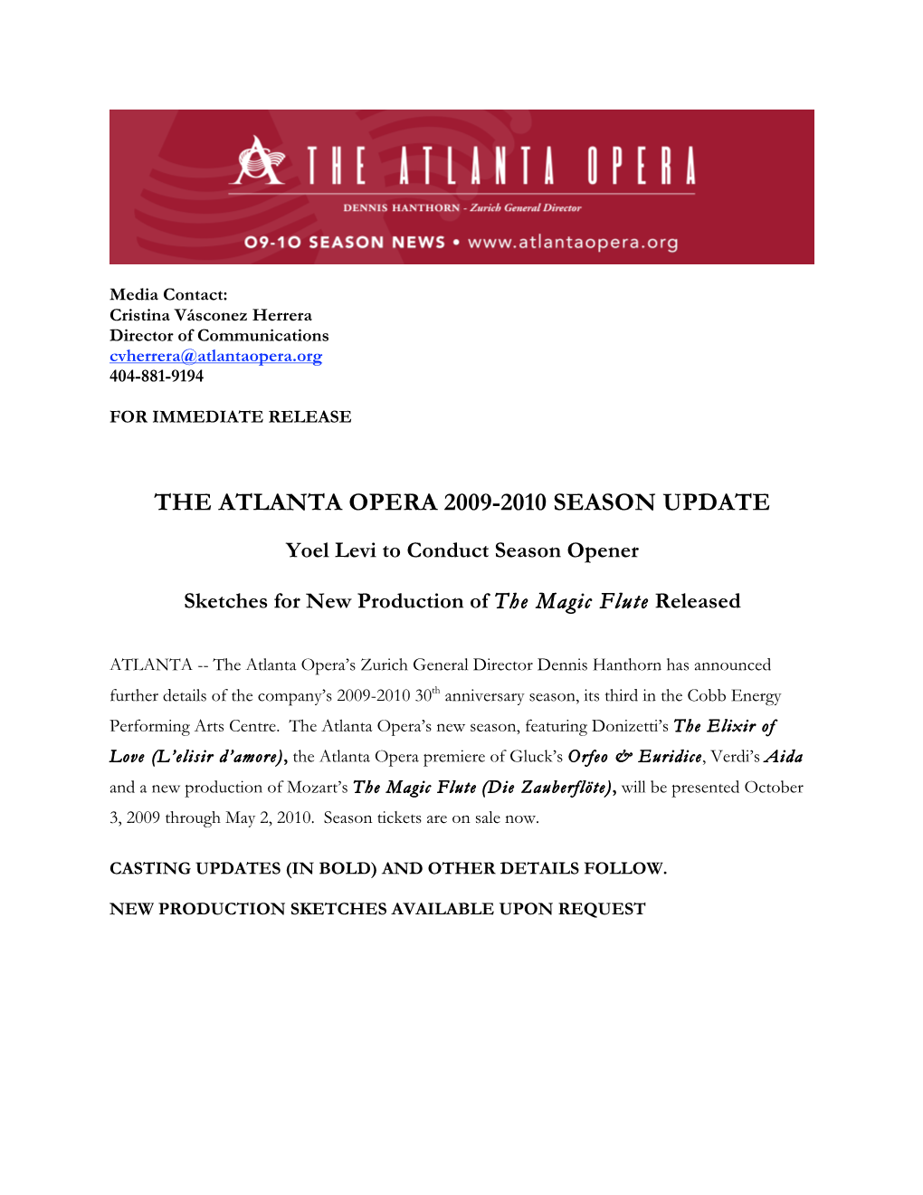 The Atlanta Opera 2009-2010 Season Update