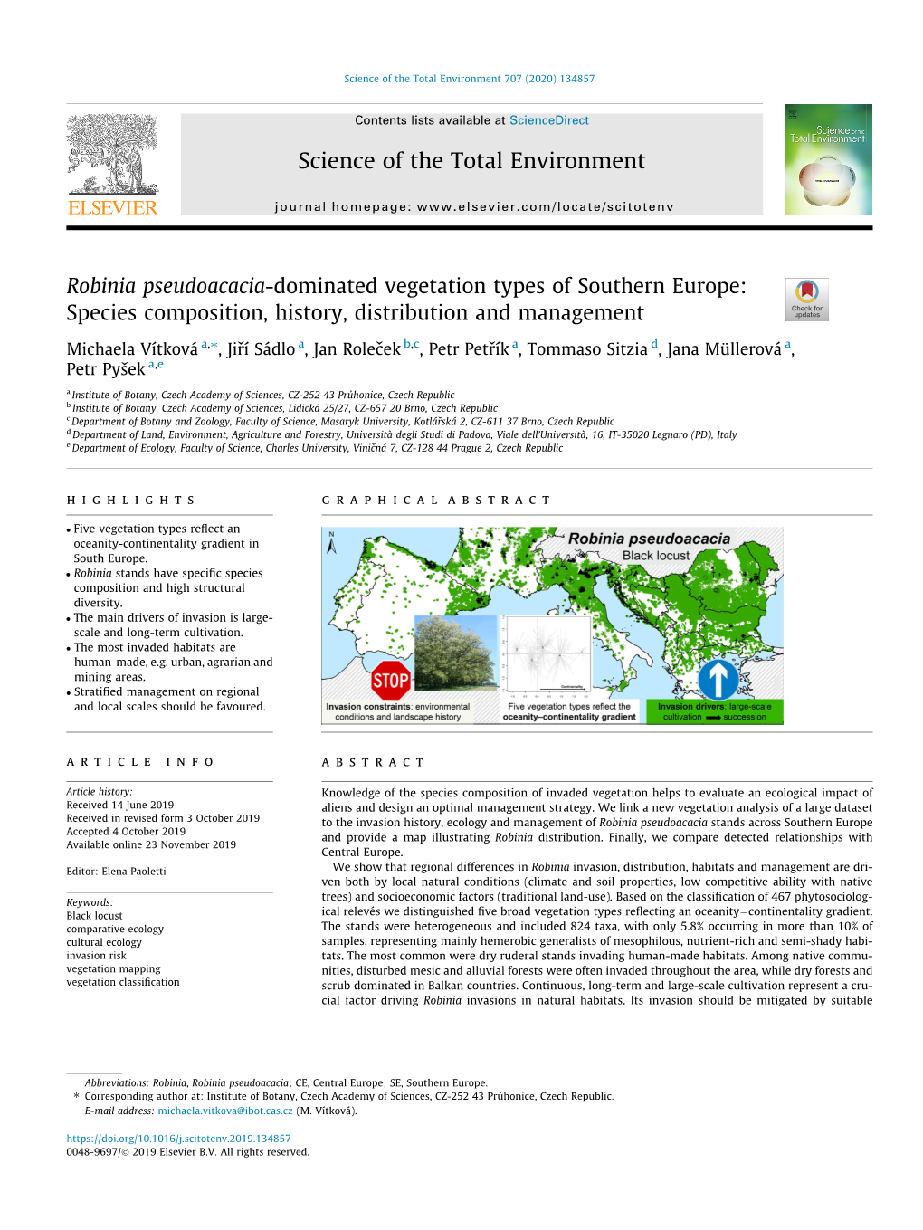 Robinia Pseudoacacia-Dominated Vegetation Types of Southern Europe